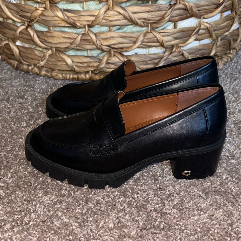 Coach heeled black loafers